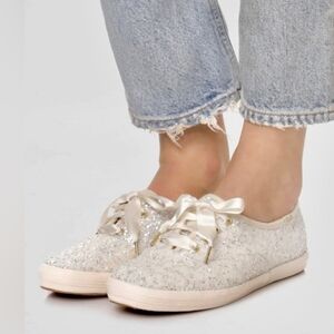 kate spade Cream Glitter Satin Ribbon Sneakers